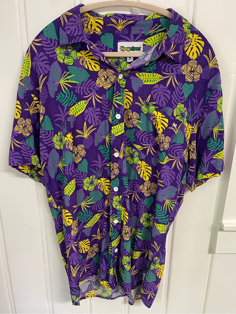 Tipsy Elves Purple Tropical Print Short-Sleeve Shirt